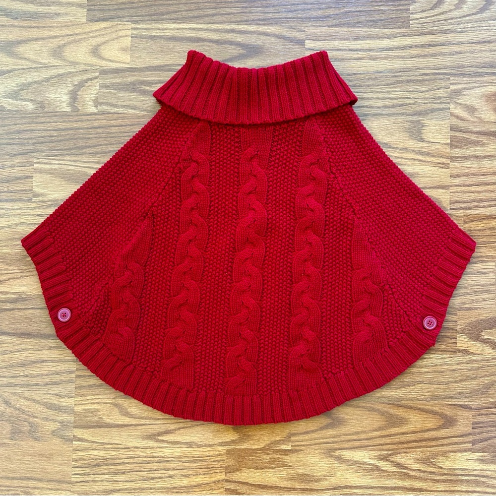 Carter’s Girls Cape Shawl Poncho Cable Knit Sweater 6 6X Red Christmas Holiday